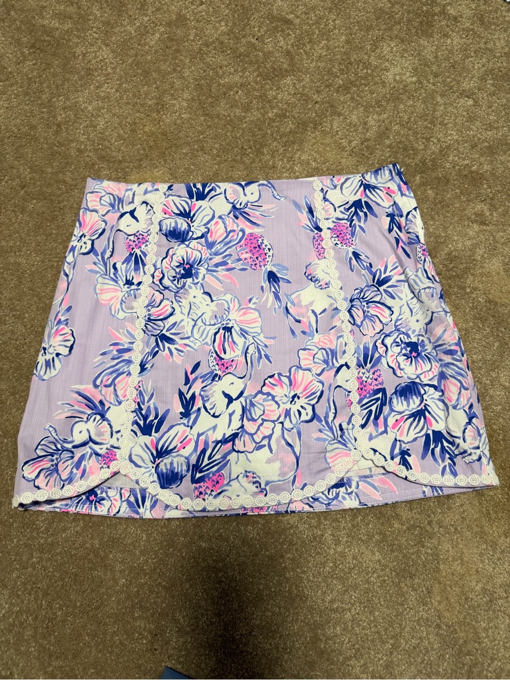 Lilly Pulitzer Lavender Floral Lace-Trim Mini skort